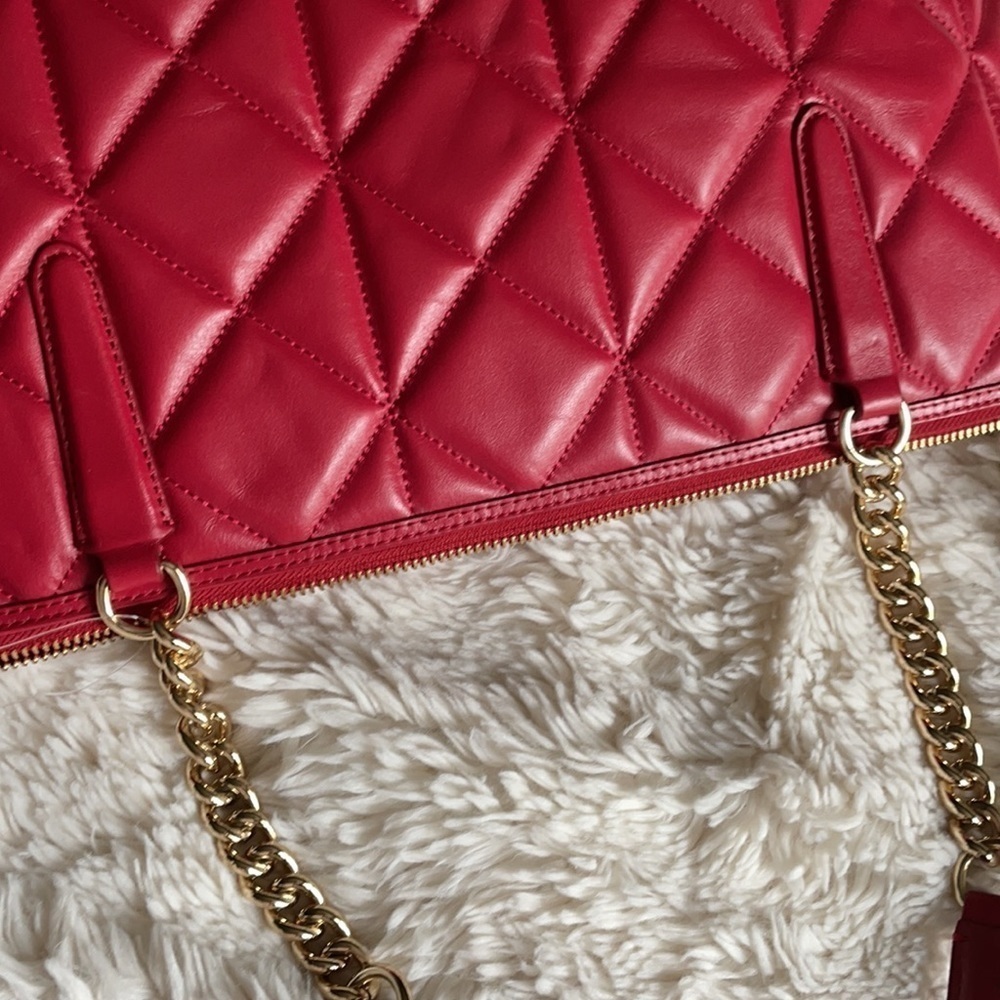 ❤️- NWT Coach Ava Chain Tote Carryall Red Quilted Leather Large Shoulder… - Picture 10 of 16
